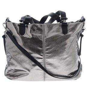 INC International Concepts Silver Metallic Tote Bag Purse Crossbody Double Handl